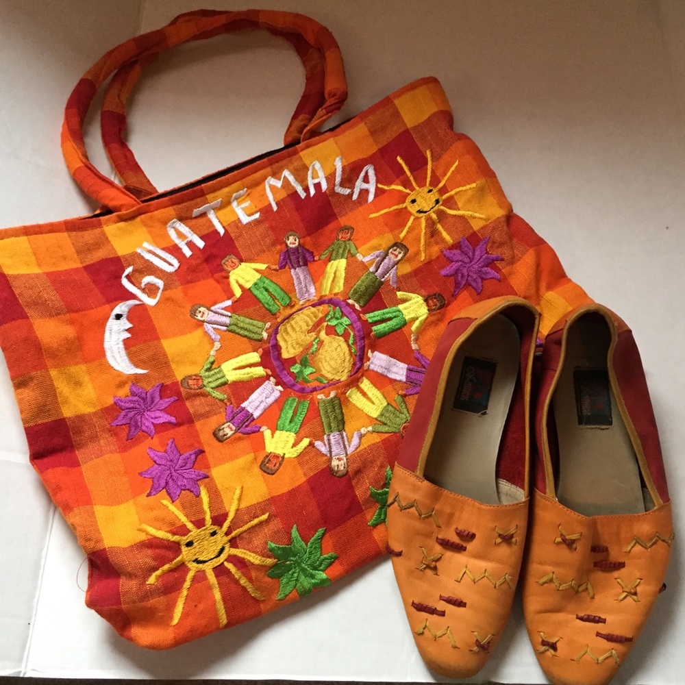Boho Art Effects orange shoes sz 8 matching tote